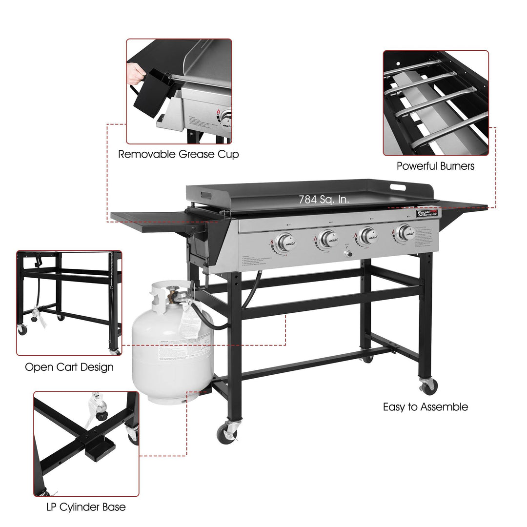 Royal Gourmet GB4001C 4-Burner 52000-BTU Propane GAS Grill Griddle 36L with Cover
