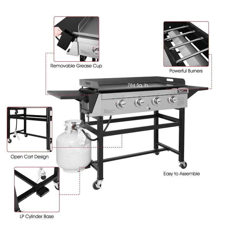 Royal Gourmet GB4001C 4-Burner 52000-BTU Propane GAS Grill Griddle 36L with Cover